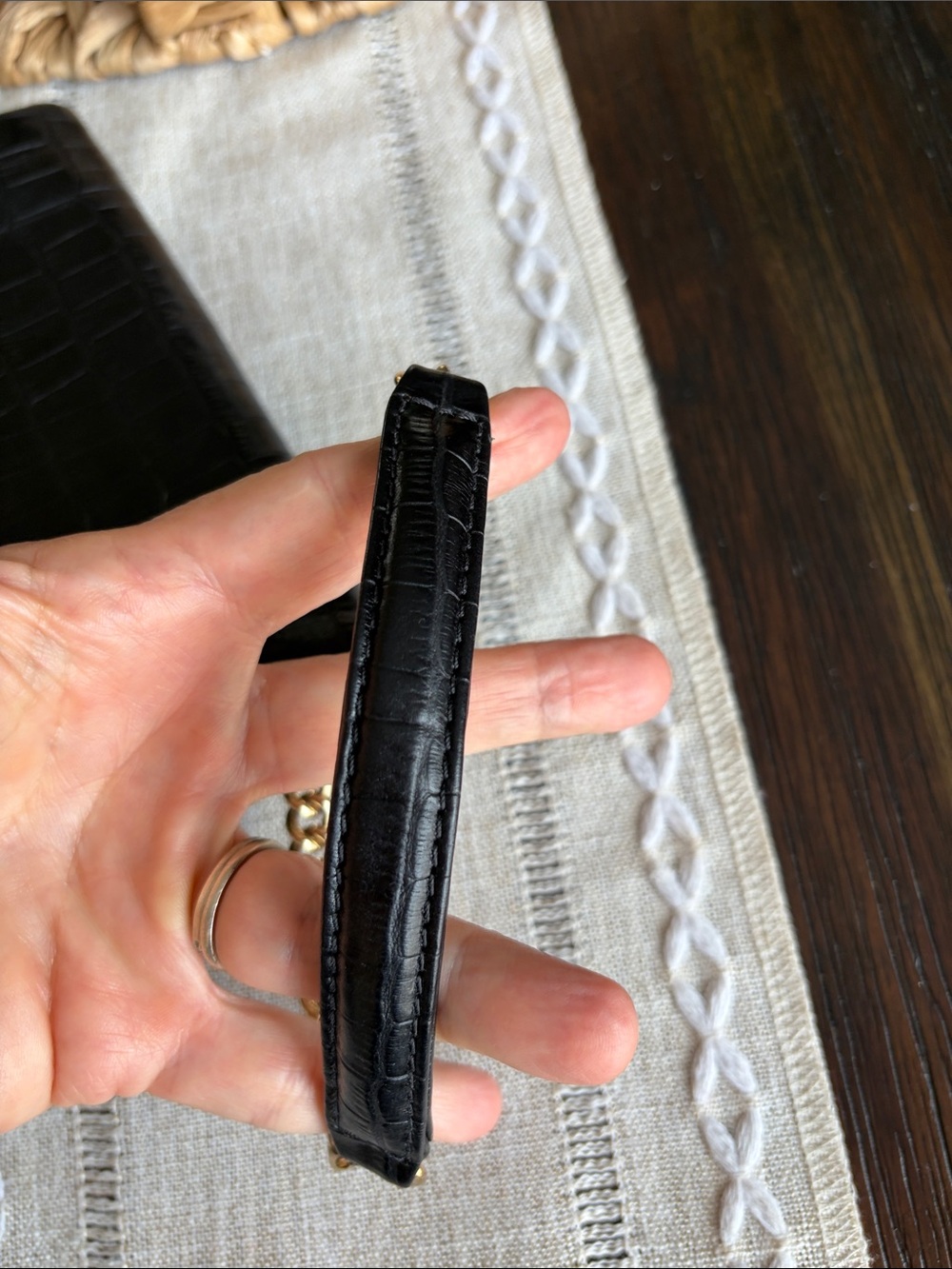Henri Bendel Debutante Croc embossed Leather Wristlet Clutch with Gold Hardware - Picture 3 of 14
